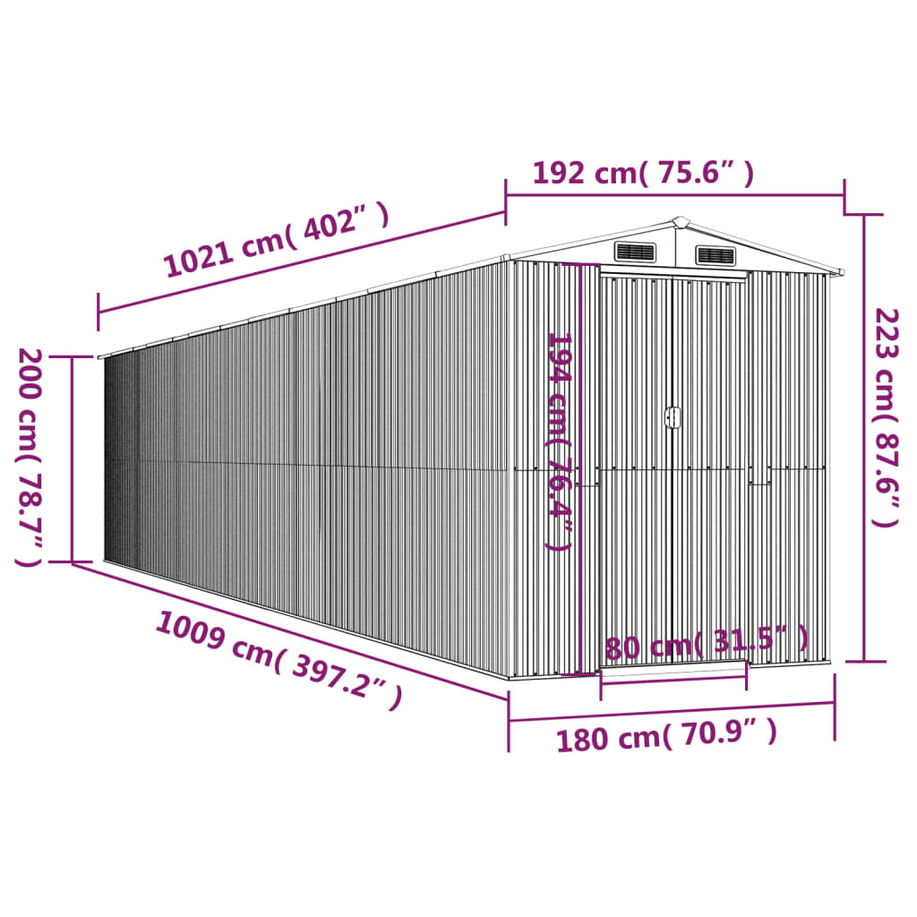 Capanno Giardino Grigio Chiaro 192x1021x223 cm Acciaio Zincato 3147448