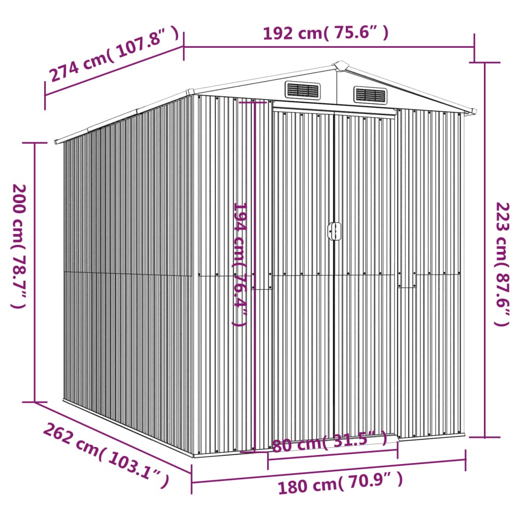 Capanno da Giardino Antracite 192x274x223 cm in Acciaio Zincato 3147450