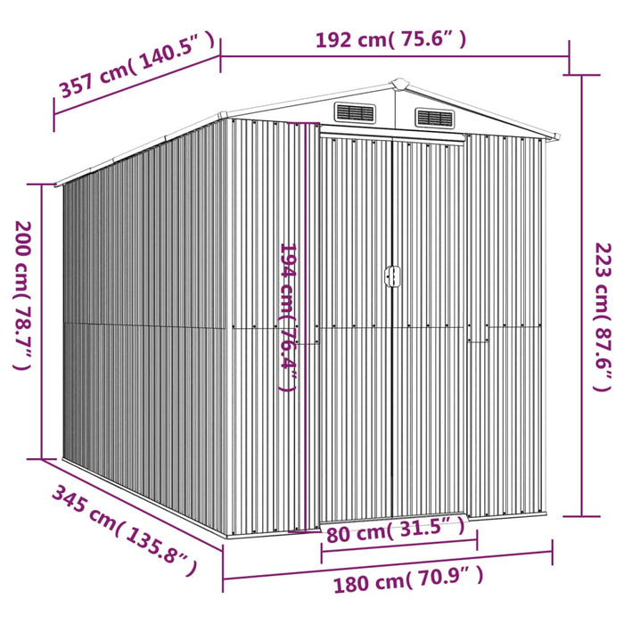 Capanno da Giardino Antracite 192x357x223 cm in Acciaio Zincato 3147451