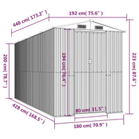 Capanno da Giardino Antracite 192x440x223 cm in Acciaio Zincato 3147452