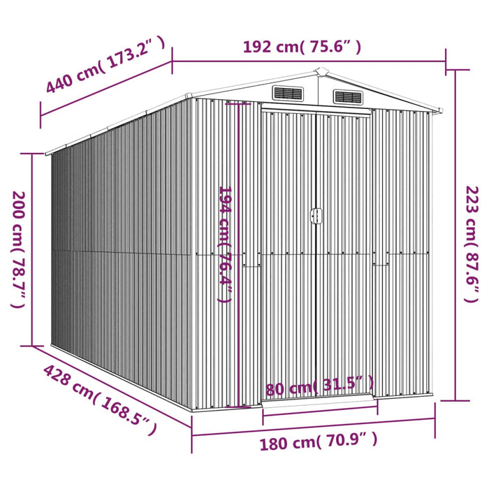 Capanno da Giardino Antracite 192x440x223 cm in Acciaio Zincato 3147452