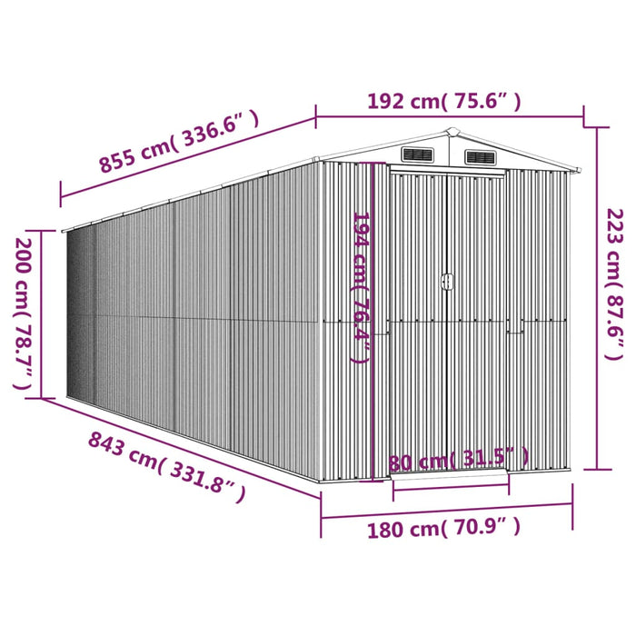 Capanno da Giardino Antracite 192x855x223 cm in Acciaio Zincato cod mxl 50417