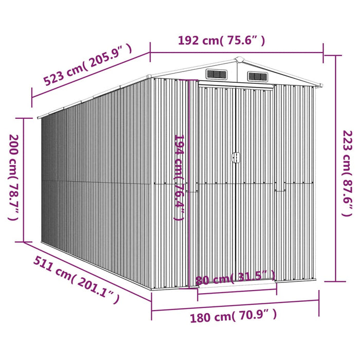 Capanno Giardino Marrone Chiaro 192x523x223 cm Acciaio Zincato 3147475