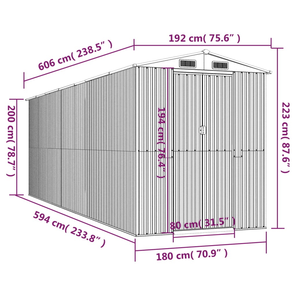 Capanno Giardino Marrone Chiaro 192x606x223 cm Acciaio Zincato cod mxl 65838