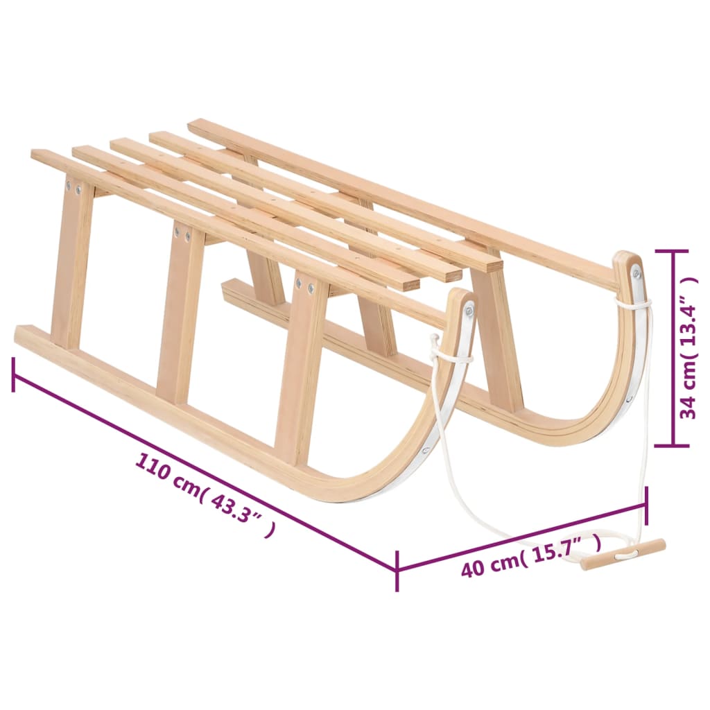 Slitta da Neve 110x40x34 cm in Compensato 93702