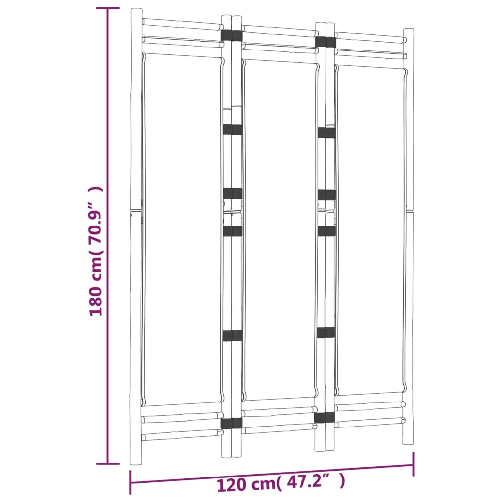 Divisorio Ambienti 3 Pannelli Pieghevole 120 cm Bambù e Tela 350623