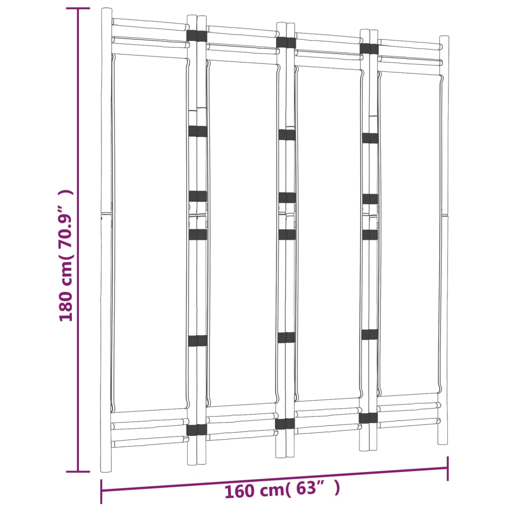 Divisorio Ambienti 4 Pannelli Pieghevole 160 cm Bambù e Tela 350624