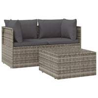 Set Divani da Giardino 3 pz con Cuscini in Polyrattan Grigio 318675