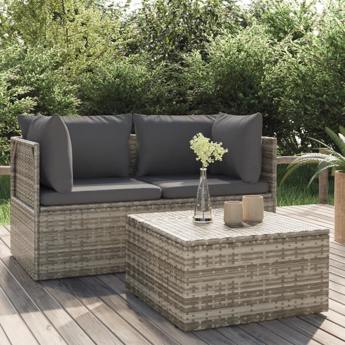 Set Divani da Giardino 3 pz con Cuscini in Polyrattan Grigio 318675