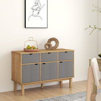 Credenza Marrone e Grigia 114x43x73,5 cm Legno Massello di Pino cod mxl 39301