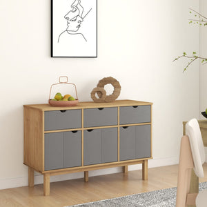 Credenza Marrone e Grigia 114x43x73,5 cm Legno Massello di Pino cod mxl 39301