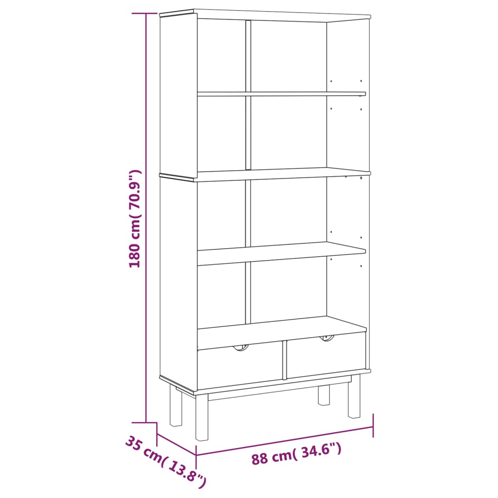 Libreria OTTA con 2 Cassetti Marrone in Legno Massello di Pino 351303