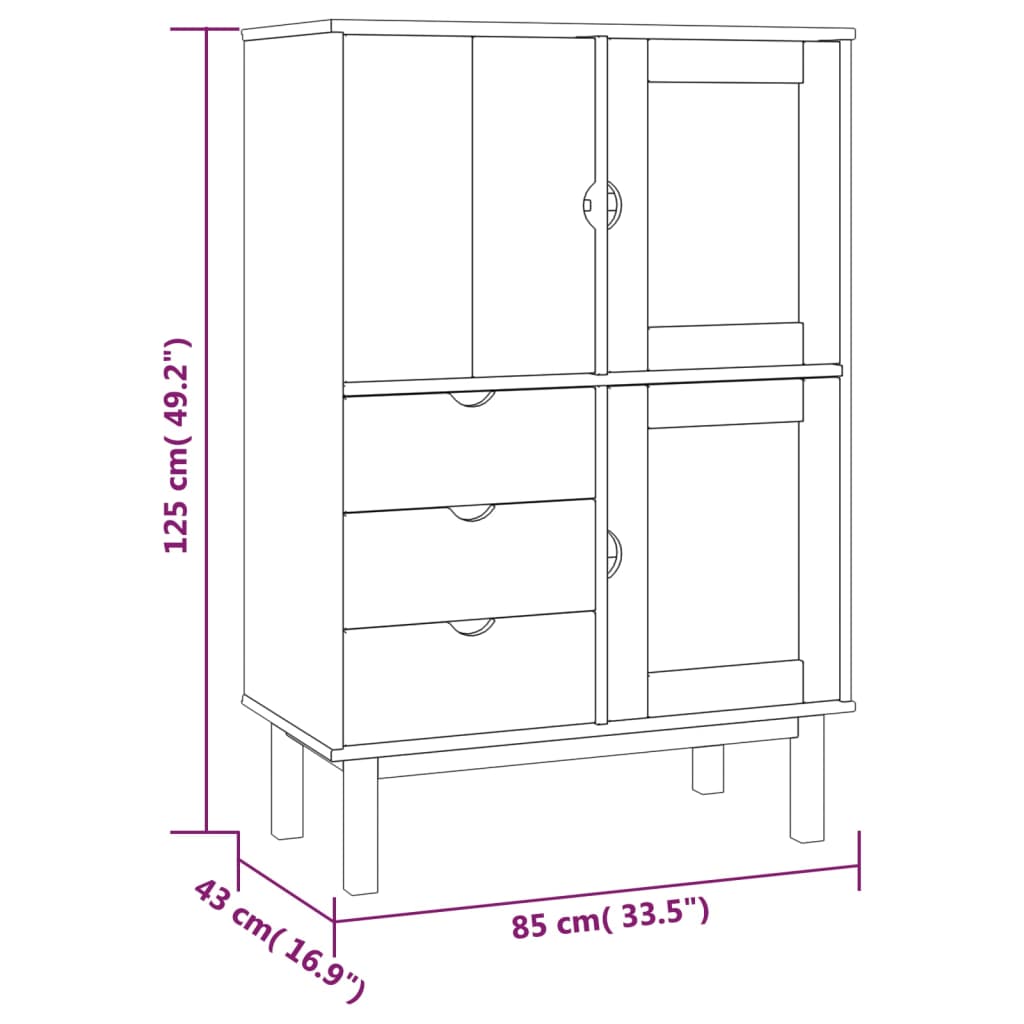 Credenza Marrone e Grigia 85x43x125cm in Legno Massello di Pino cod mxl 14099