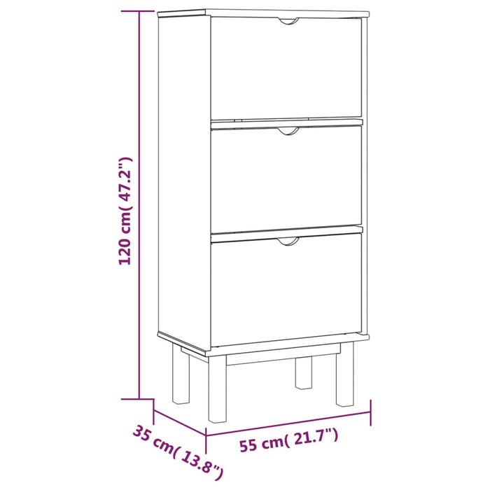 Scarpiera con 3 Cassetti Marrone in Legno Massello di Pino cod mxl 46410