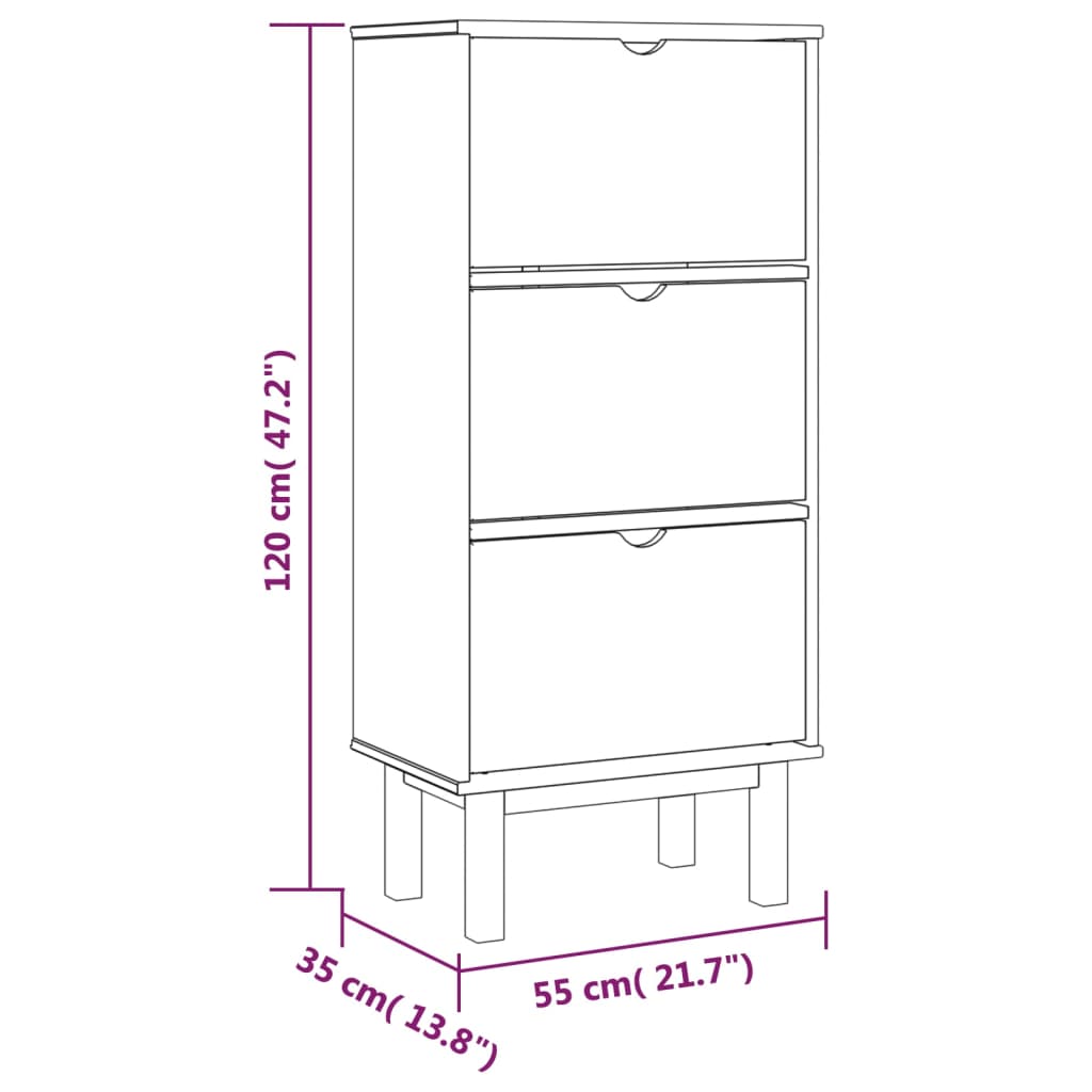 Scarpiera OTTA con 3 Cassetti Marrone in Legno Massello di Pino 351309