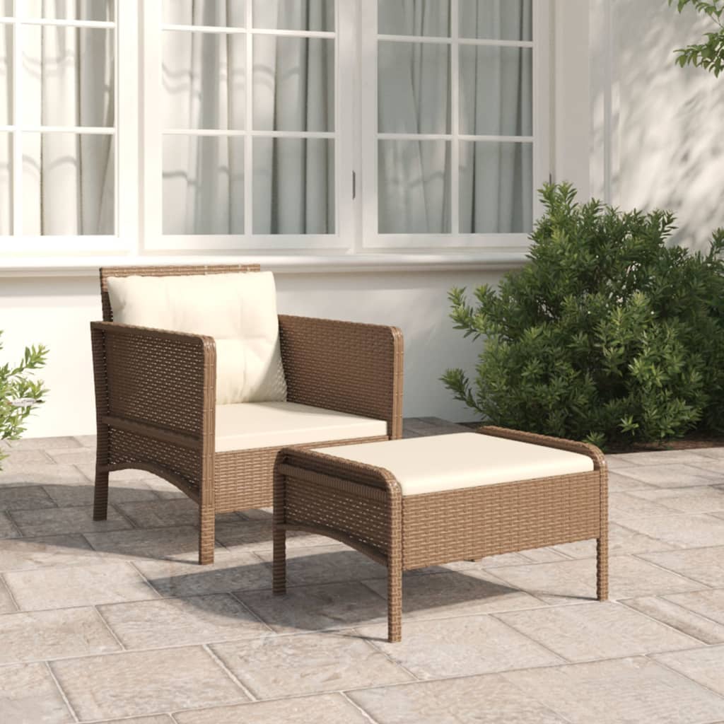 Set Divani da Giardino 2 pz con Cuscini in Polyrattan Marrone cod mxl 35623