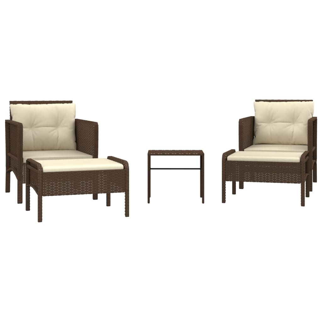 Set Divani da Giardino 5 pz con Cuscini Marrone in Polyrattan 319680