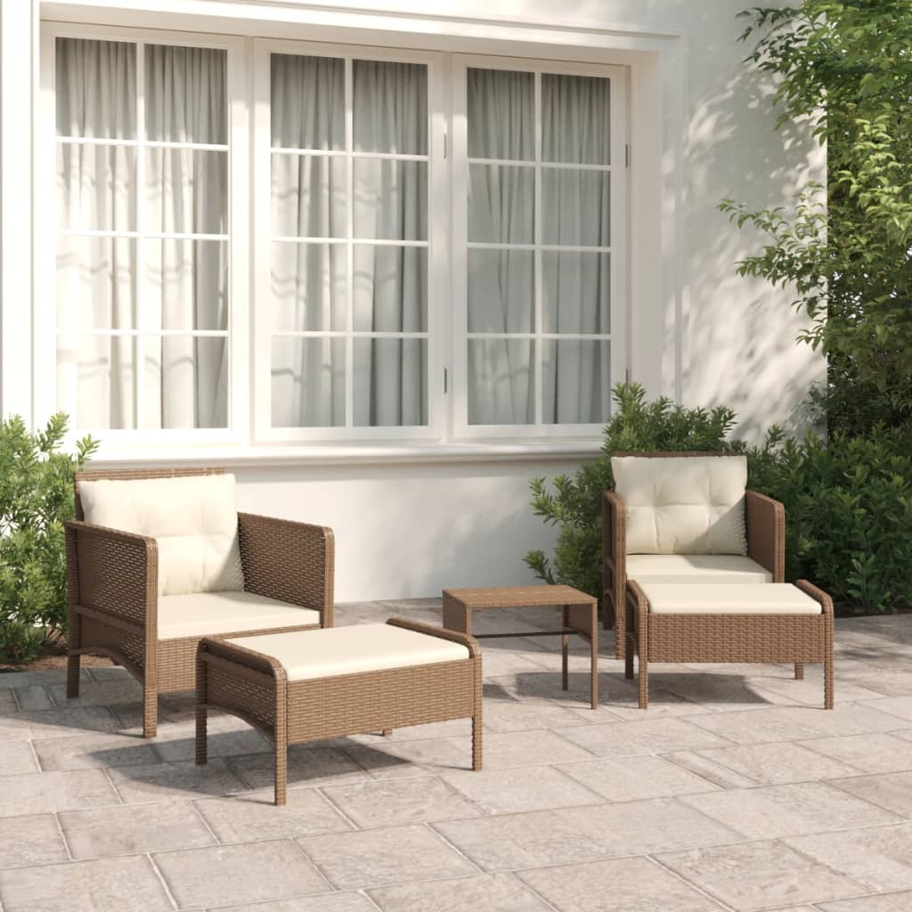 Set Divani da Giardino 5 pz con Cuscini Marrone in Polyrattan cod mxl 35625