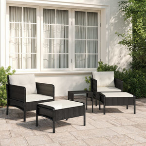 Set Divani da Giardino 5 pz con Cuscini Nero in Polyrattan 319681