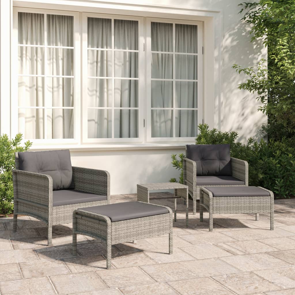 Set Divani da Giardino 5 pz con Cuscini in Polyrattan Grigio cod mxl 35621