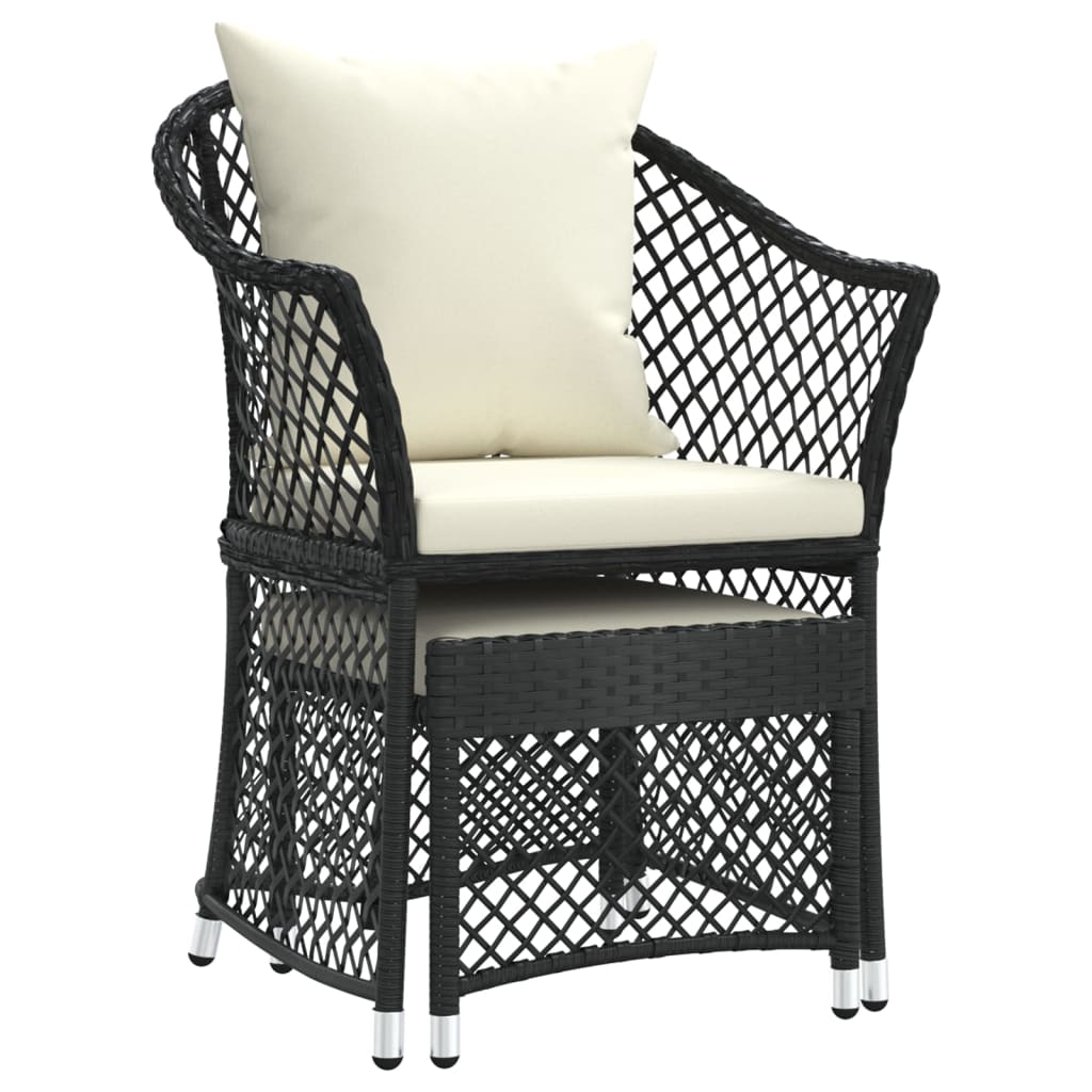 Set da Giardino 2 pz con Cuscini Nero in Polyrattan 319687