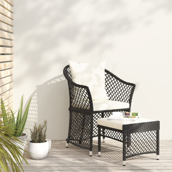 Set da Giardino 2 pz con Cuscini Nero in Polyrattan 319687