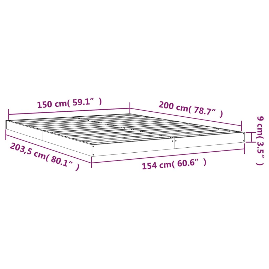 Giroletto Nero 150x200cm Legno Massello di Pino 5FT King Size cod mxl 56198