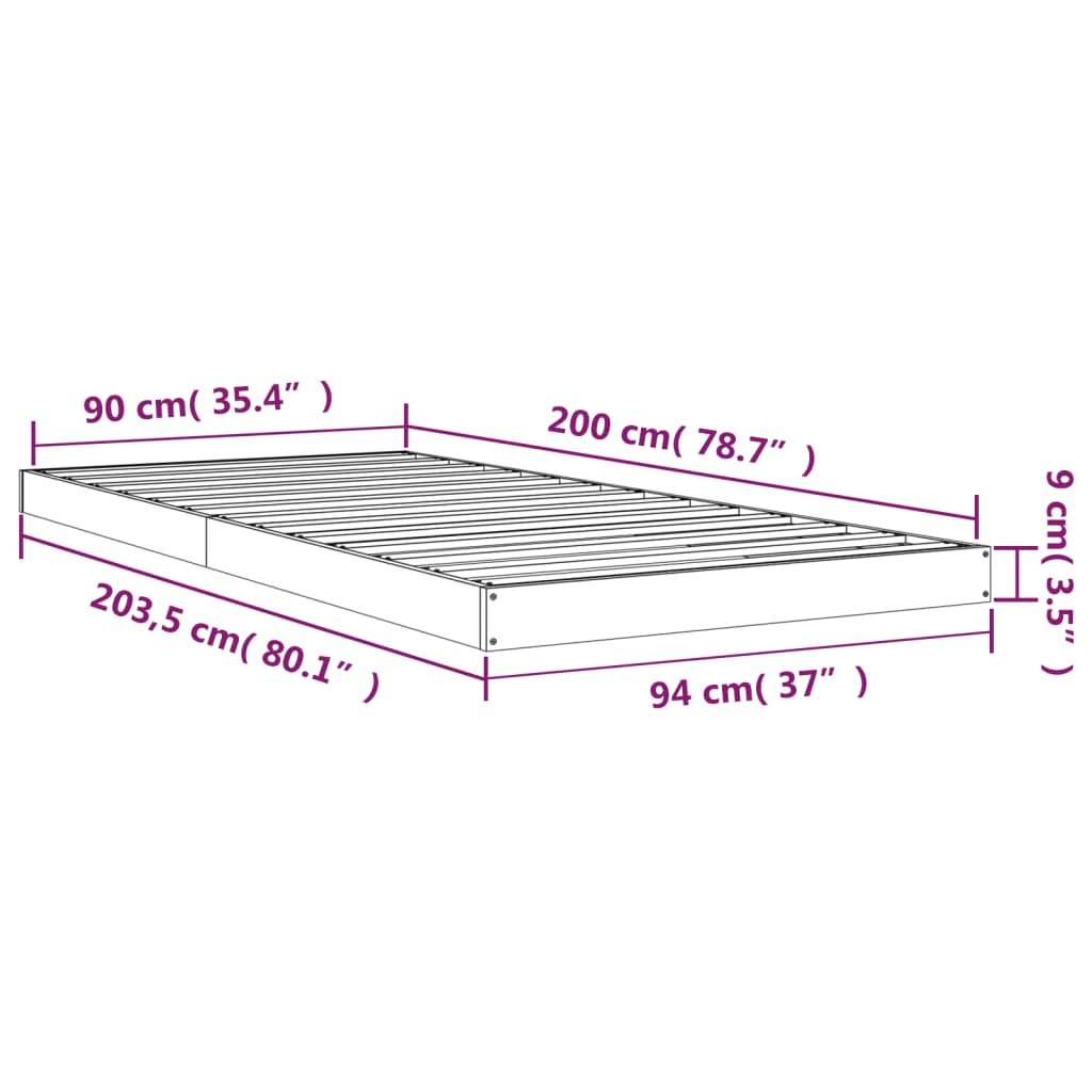 Giroletto Nero 90x200 cm in Legno Massello di Pino 823463