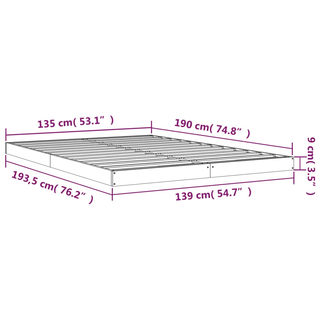 Giroletto Grigio 135x190 cm Legno Massello di Pino 4FT6 Double 823471