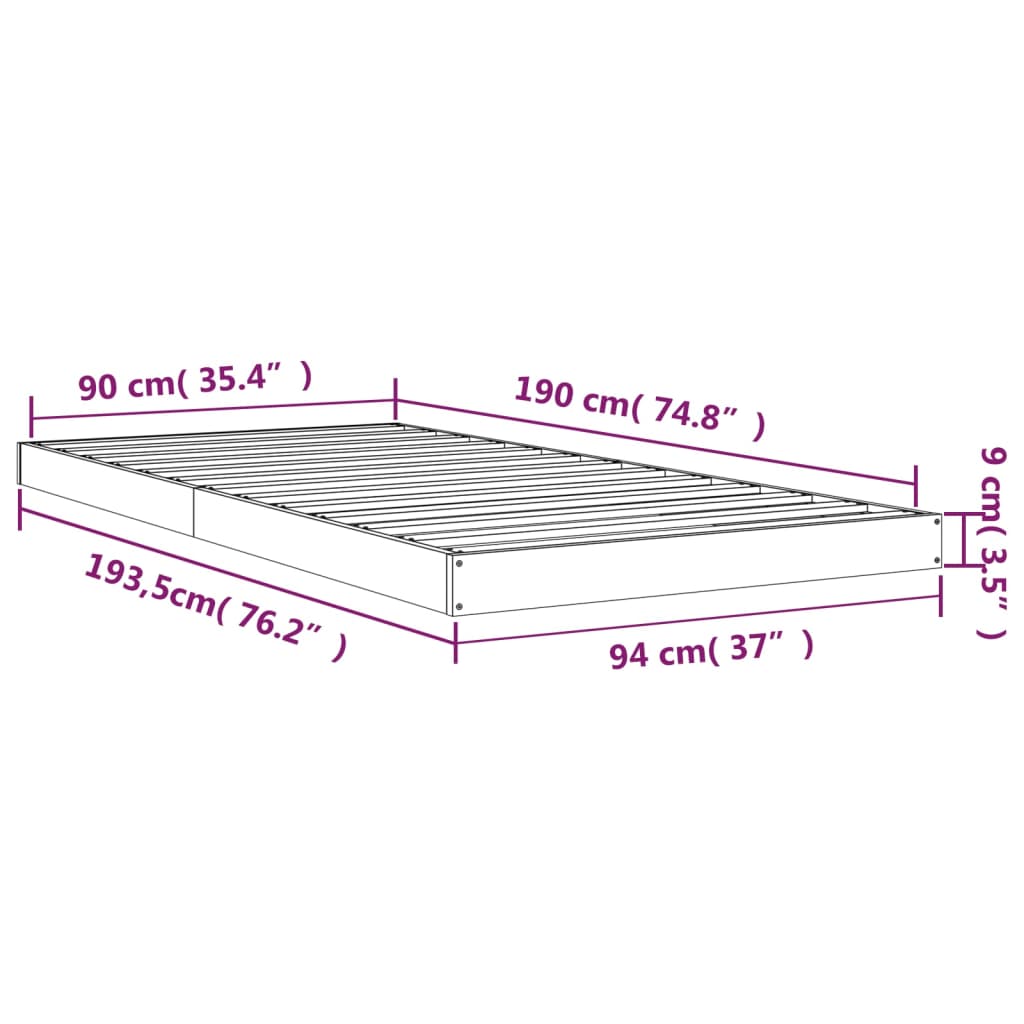 Giroletto Grigio 90x190 cm in Legno Massello di Pino 3FT Single 823481