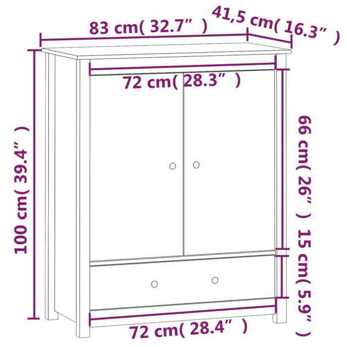 Credenza Bianca 83x41,5x100 cm in Legno Massello di Pino cod mxl 16370