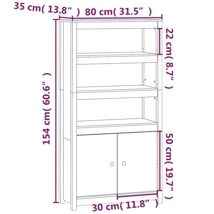 Credenza Grigio 80x35x154 cm in Legno Massello di Pino