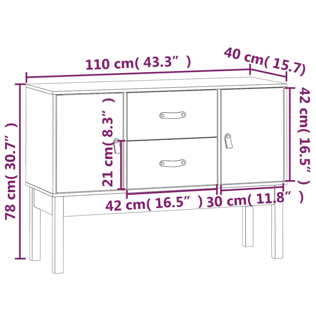 Credenza 110x40x78 cm in Legno Massello di Pino cod mxl 7308