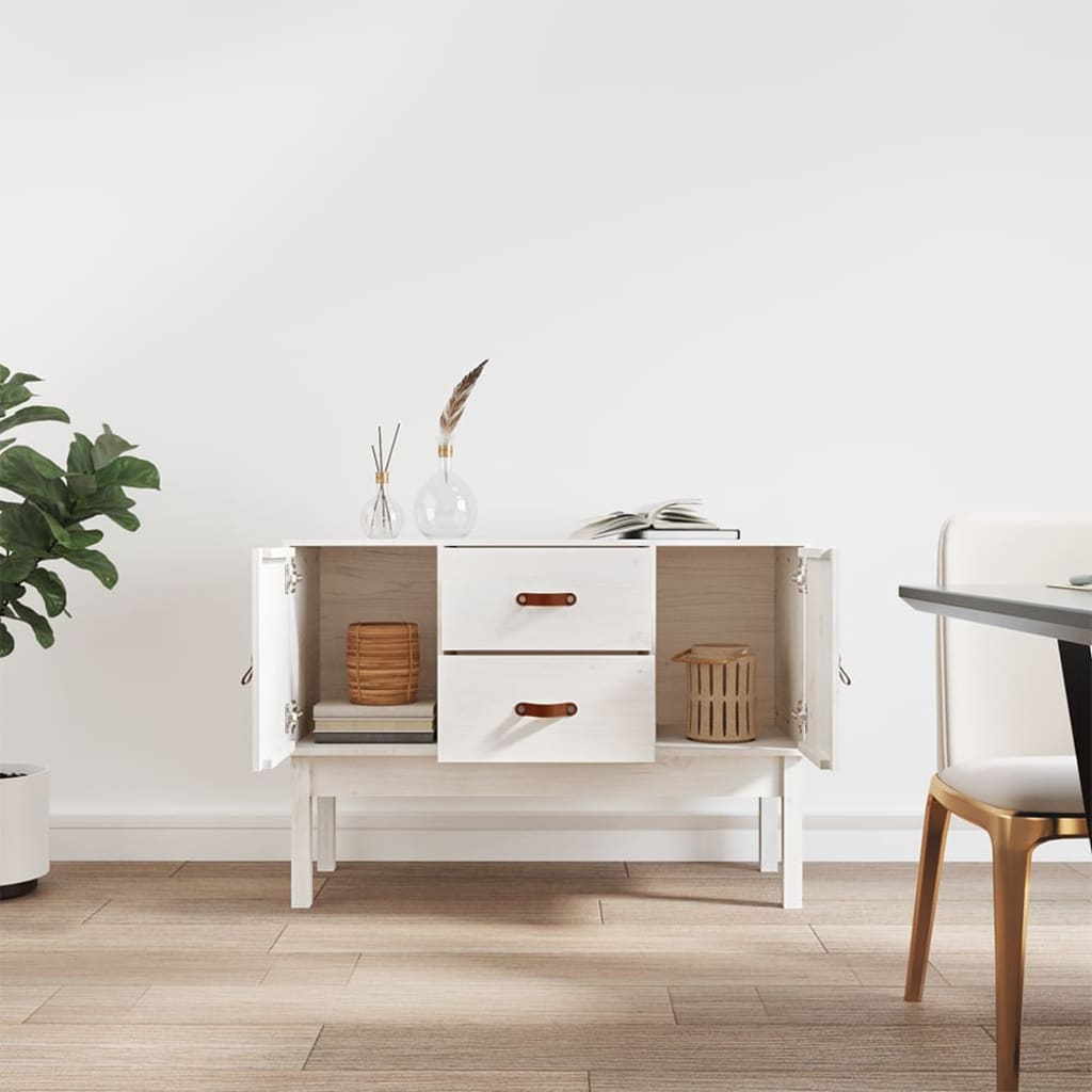 Credenza Bianca 110x40x78 cm in Legno Massello di Pino