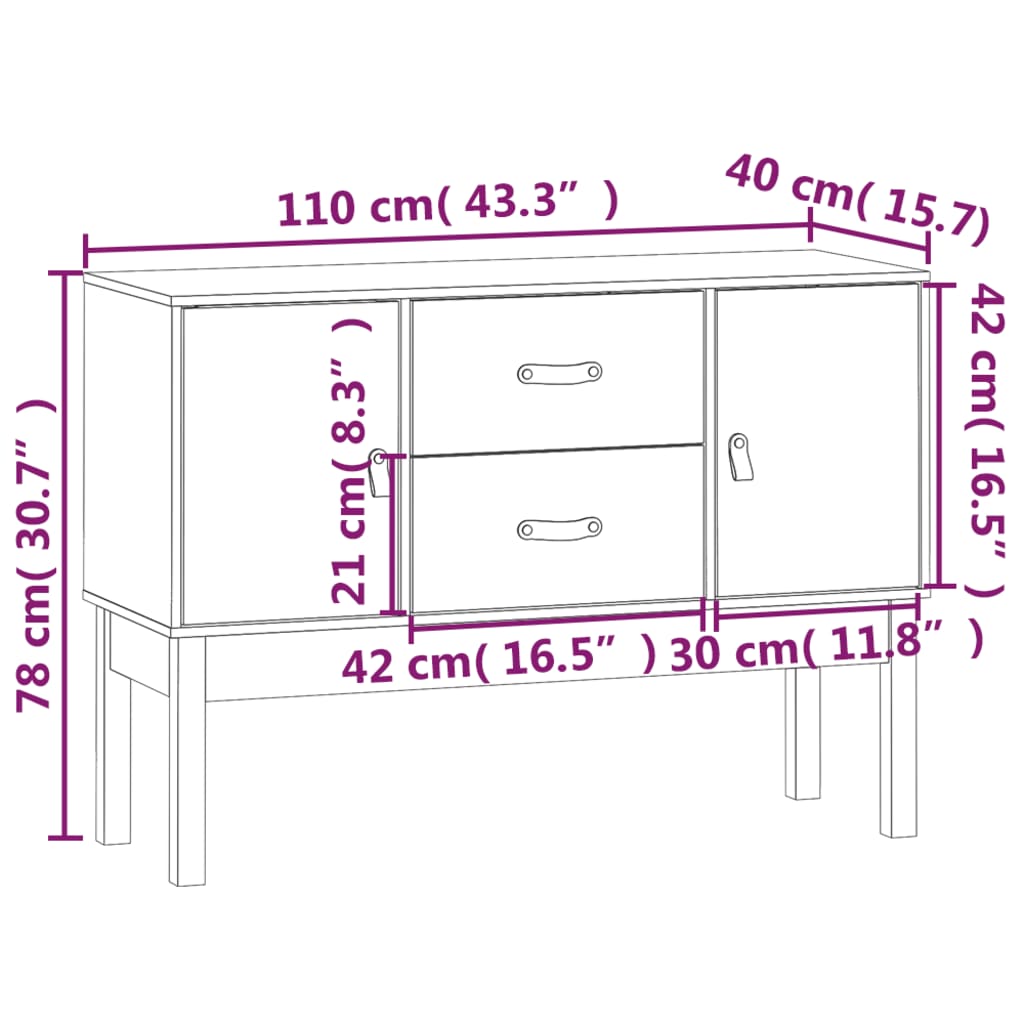 Credenza Bianca 110x40x78 cm in Legno Massello di Pino