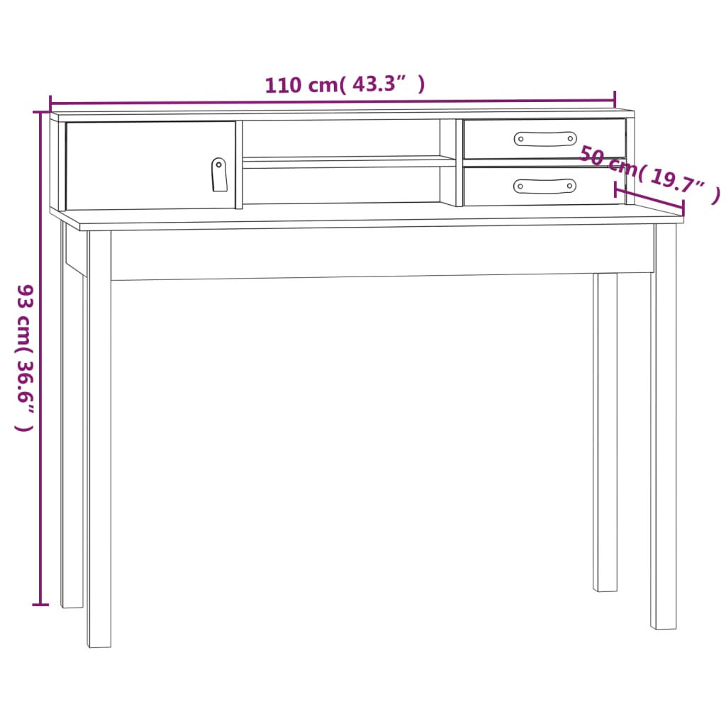 Scrivania Bianca 110x50x93 cm in Legno Massello di Pino 823530