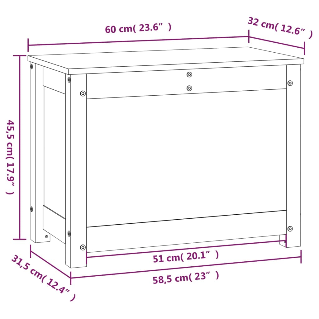 Contenitore Portaoggetti 60x32x45,5 cm Legno Massello Pino 823544