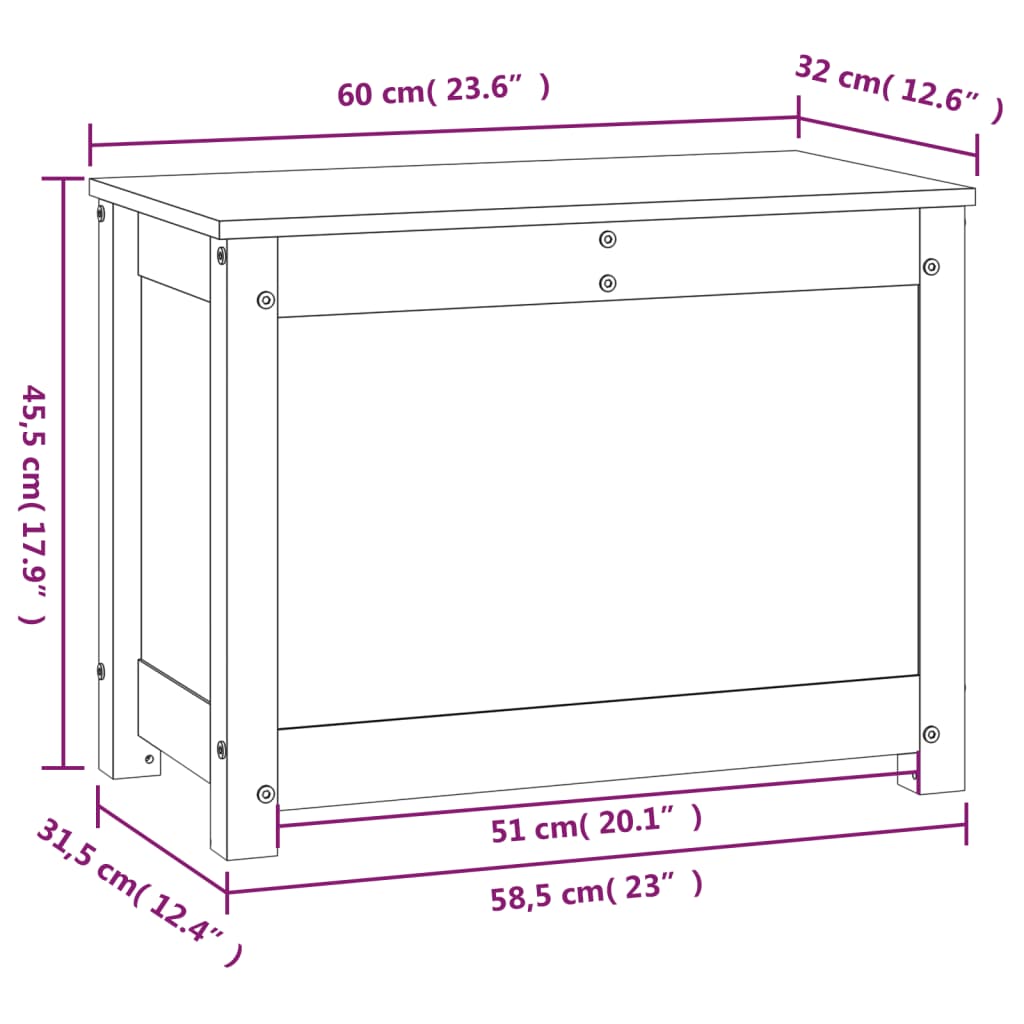 Contenitore Portaoggetti Grigio 60x32x45,5cm Massello di Pino 823546