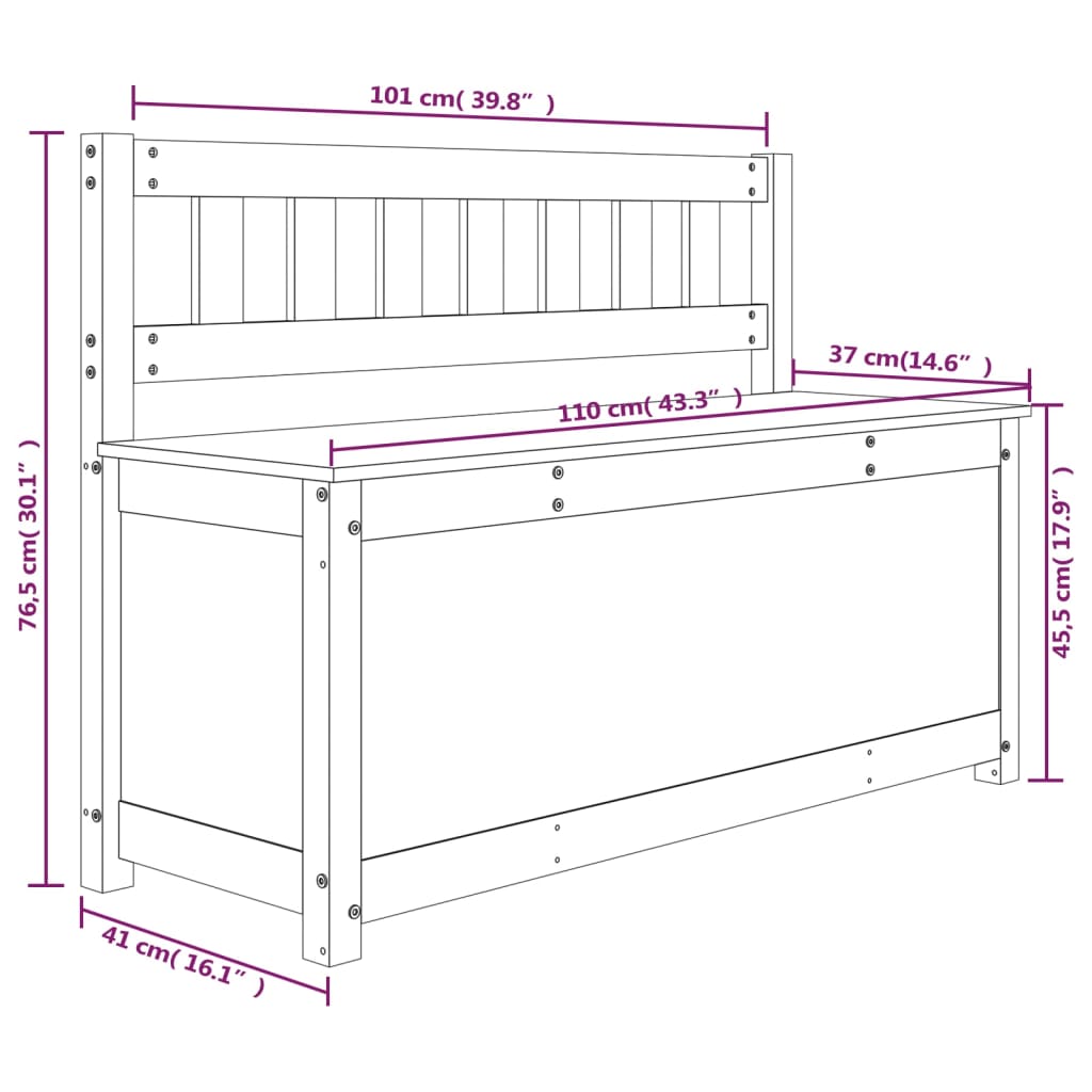 Panca Nera 110x41x76,5 cm in Legno Massello di Pino 823558