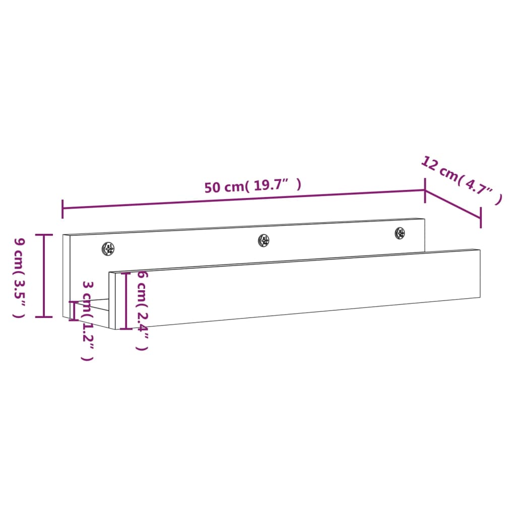 Mensole da Parete 2 pz Grigio 50x12x9cm Legno Massello di Pino 823586