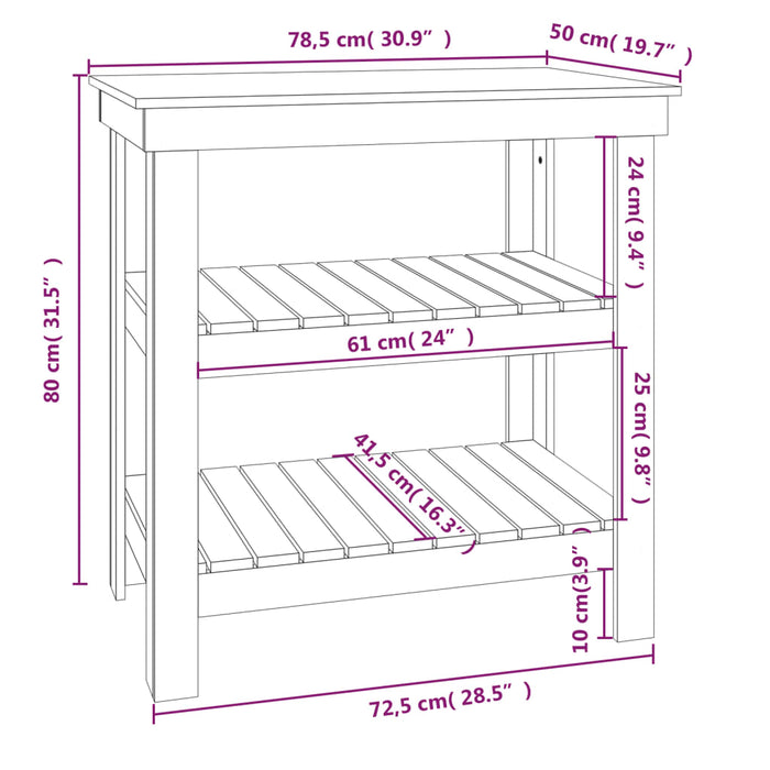 Banco da Lavoro 78,5x50x80 cm in Legno Massello di Pino