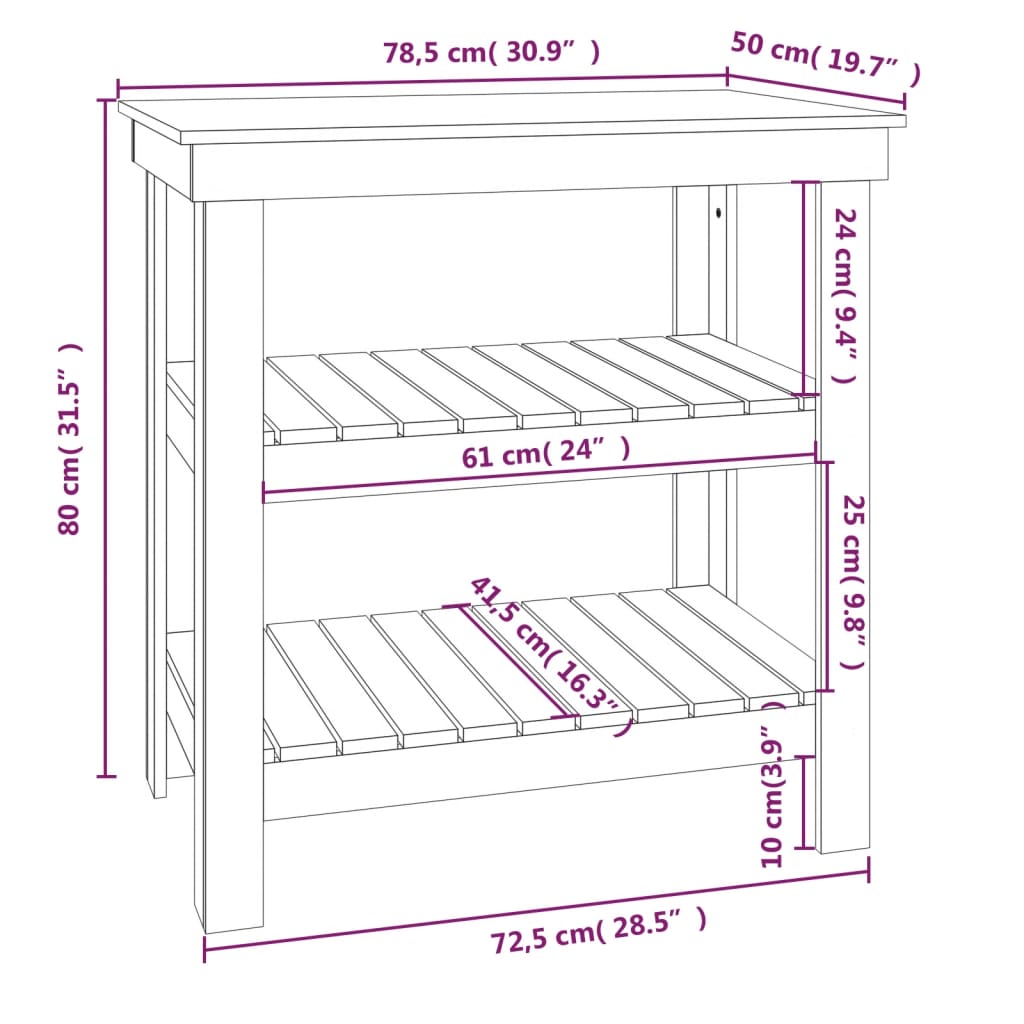 Banco da Lavoro Bianco 78,5x50x80 cm in Legno Massello di Pino