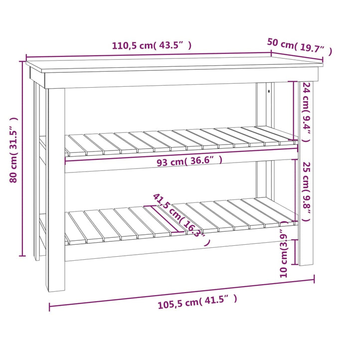 Banco da Lavoro 110,5x50x80 cm in Legno Massello di Pino 823644