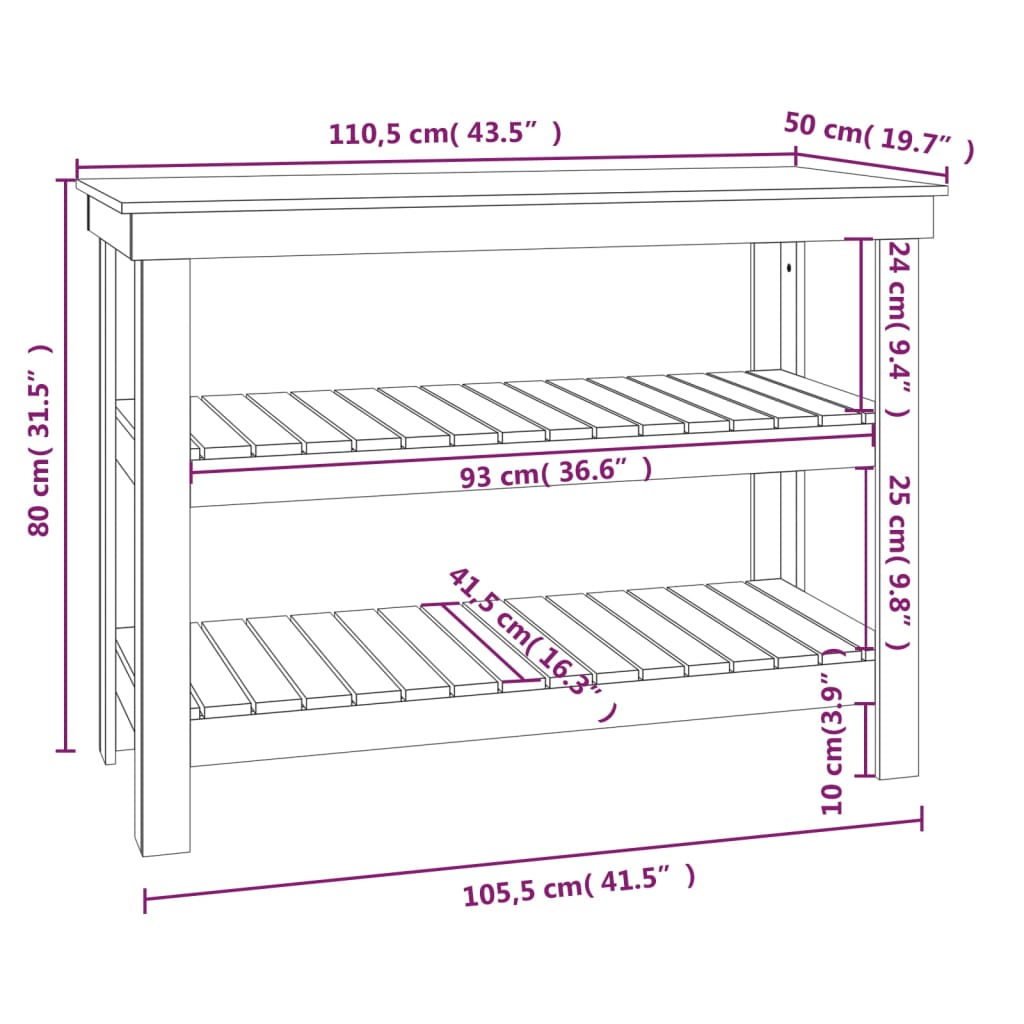 Banco da Lavoro Grigio 110,5x50x80 cm in Legno Massello di Pino