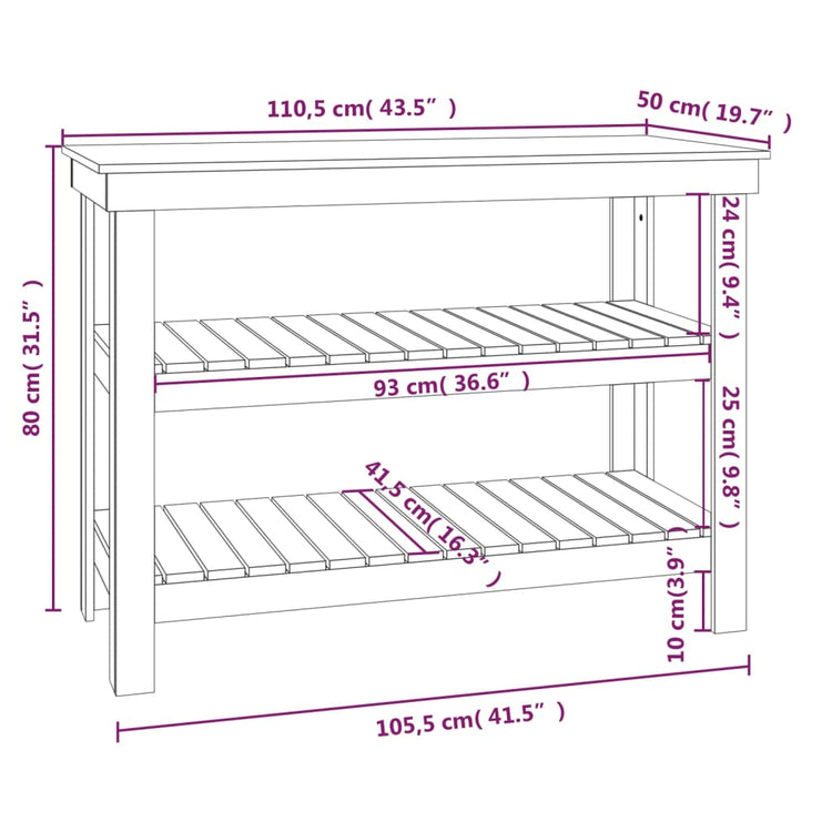 Banco da Lavoro Nero 110,5x50x80 cm in Legno Massello di Pino