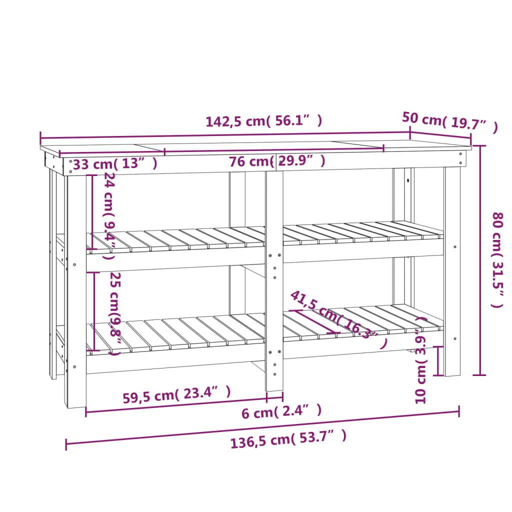 Banco da Lavoro 142,5x50x80 cm in Legno Massello di Pino