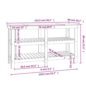 Banco da Lavoro 142,5x50x80 cm in Legno Massello di Pino