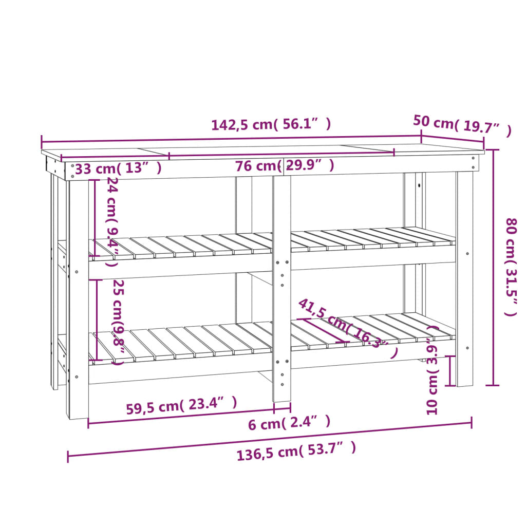 Banco da Lavoro Bianco 142,5x50x80 cm in Legno Massello di Pino