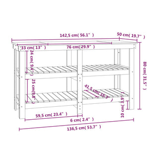 Banco da Lavoro Bianco 142,5x50x80 cm in Legno Massello di Pino