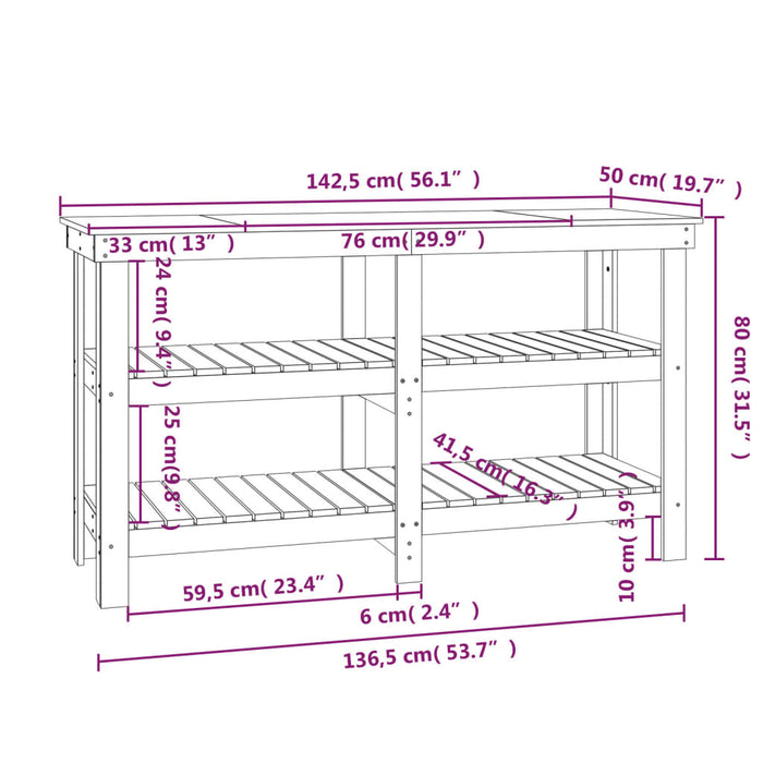 Banco da Lavoro Bianco 142,5x50x80 cm in Legno Massello di Pino 823650